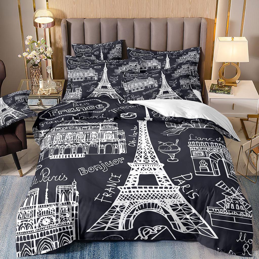 Eiffel Tower Bedding Three-Piece Cherry Blossom 3D Digital Printing Direct Sales