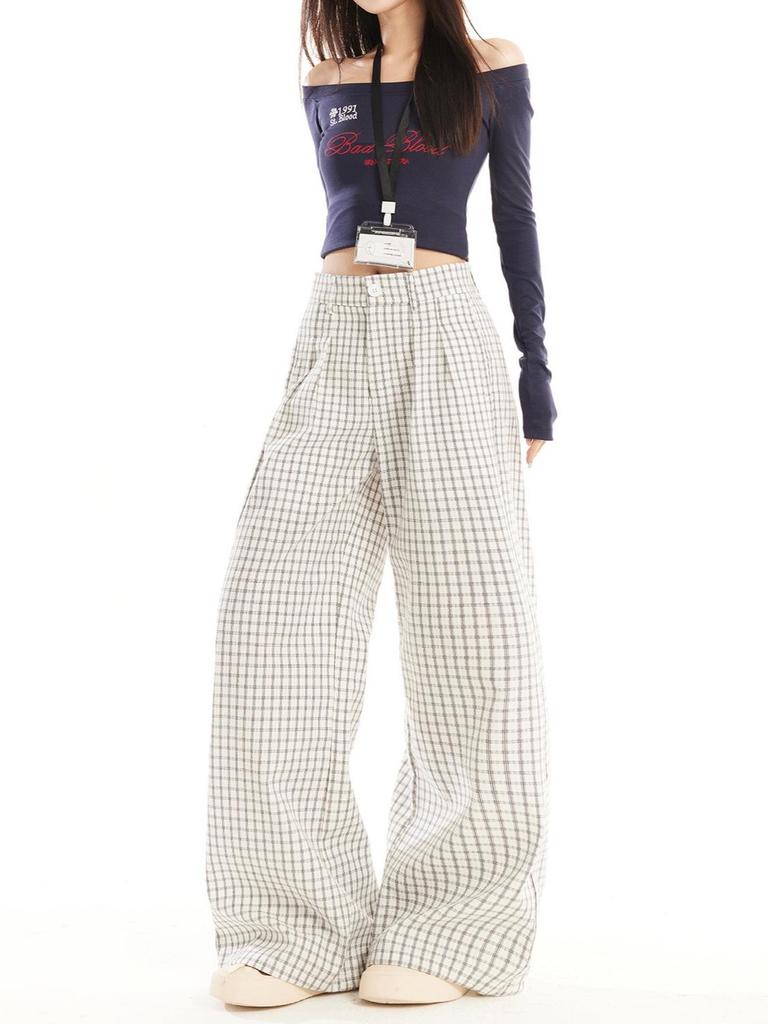 Women's High Waist Retro Plaid Casual Pants - Spring/Summer 2026 Collection