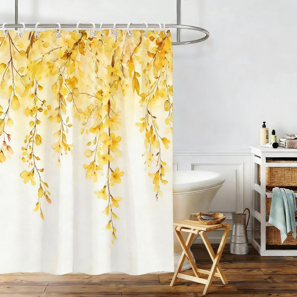White Gardenia Watercolor Floral Waterproof Shower Curtain for Bathroom Decor