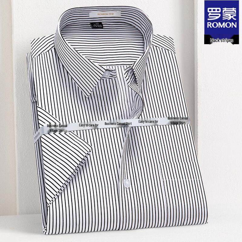 ROMON Men's Business Casual Short Sleeve Shirt