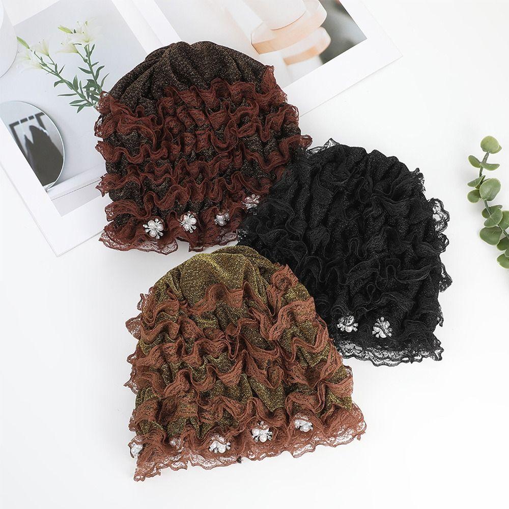 Lace Baotou Hat Flowers Prayer Hat Fashion Turban  for Women