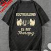 Unisexs Bodybuilding Is My Therapy Gym TShirt Vintage Dumbbell Print Casual Short Sleeve Crew Neck Tee for Fitness Fans Gift
