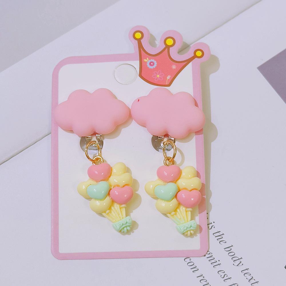 Cute Cloud Balloon Earrings for Girls - No Piercing Princess Style Dangle Clips