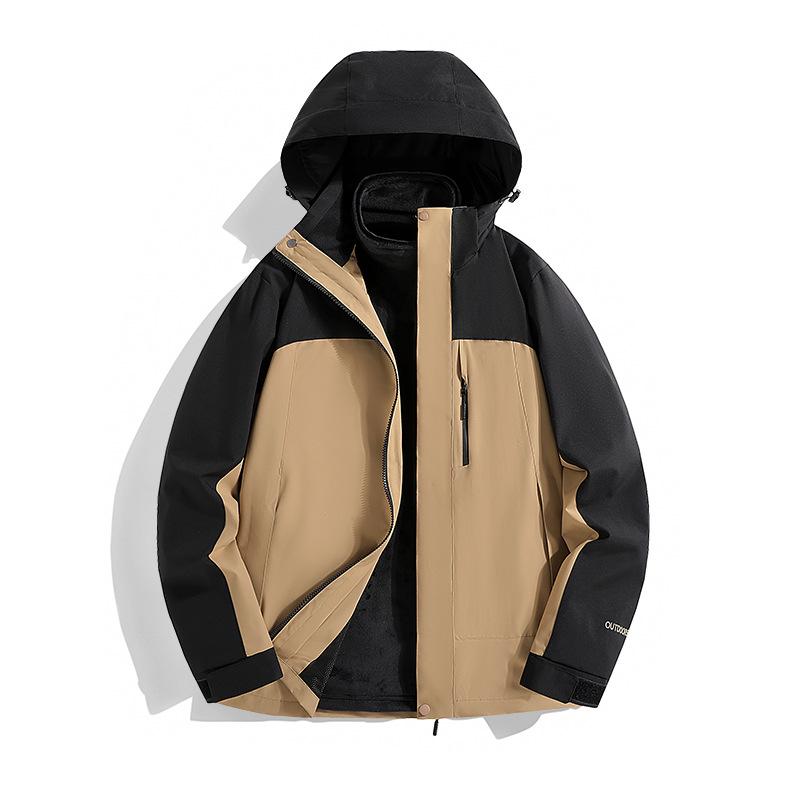 

Унисекс Уличный Ветрозащитный Трехслойный Ветровик с Цветными Блоками: Водонепроницаемая и ветрозащитная альпинистская куртка XL чёрный/коричневый