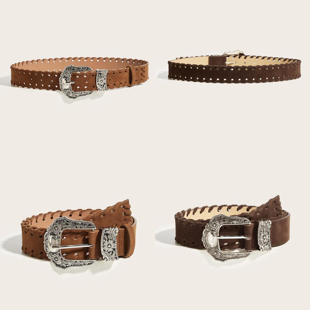 Fashionable Carved Metal Buckle Women Casual Suede Waist Belt For Fashionable Workday Attire