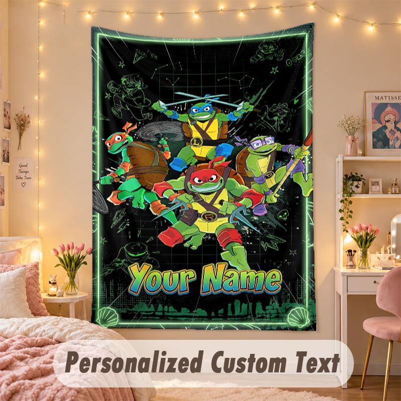 Custom Personalized Tapestry,Teenage Mutant Ninja Turtles Print Custom Name Text Wall Art Hanging for Bedroom