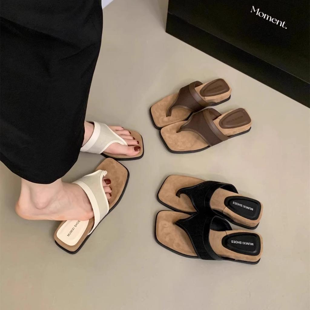 French beautiful toe linen sandals women's summer wear 2025 new models with skirts holiday platform flip-flops