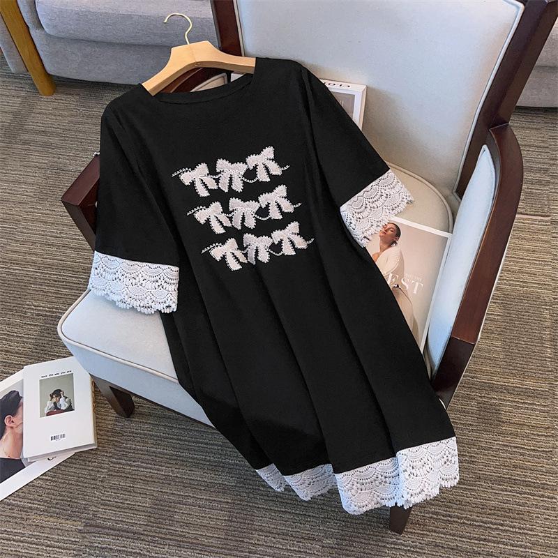 Women's Plus Size Mid-Length Short-Sleeve Round Neck T-Shirt (Slimming, Loose Fit)
