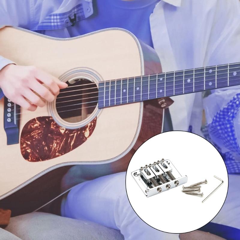 3 String Electric Guitar Bridge with Screws & Wrench Fixed Hardtail Bridge Saddles Guitar Replacement Parts Easy To Use