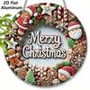 2D Flat Merry Christmas Aluminium Sign - Charming Figurine Ornaments with Santa Claus & Gingerbread Man Pattern - Ideal for Front Door, Wall, Porch
