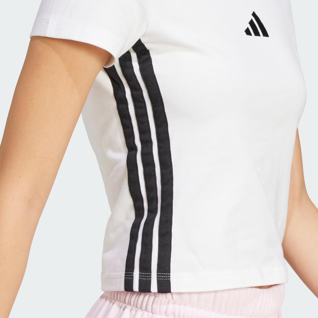 adidas Essentials 3-Stripes Slim Fit Short Sleeve T-Shirt Women Tops White Black JE1239