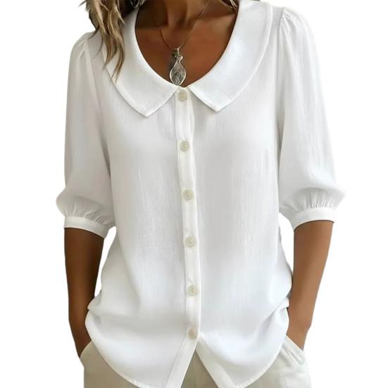 Women Tops Lapel Half Sleeve Buttons Placket Shirt Tops Pure Color Loose Fit Casual Style Shirt Home Dates Versatile Wear