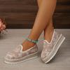 Chunky Platform Sneakers for Women Fashion Print Thick Bottom Loafers Shoes Woman Round Toe Flat Heels Espadrilles Shoes Size 43