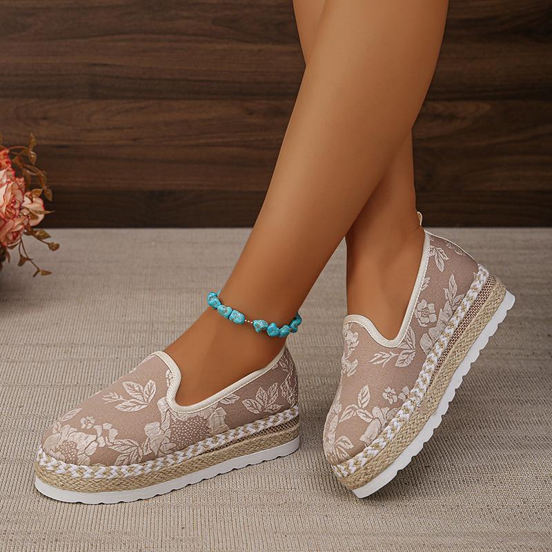 Chunky Platform Sneakers for Women Fashion Print Thick Bottom Loafers Shoes Woman Round Toe Flat Heels Espadrilles Shoes Size 43