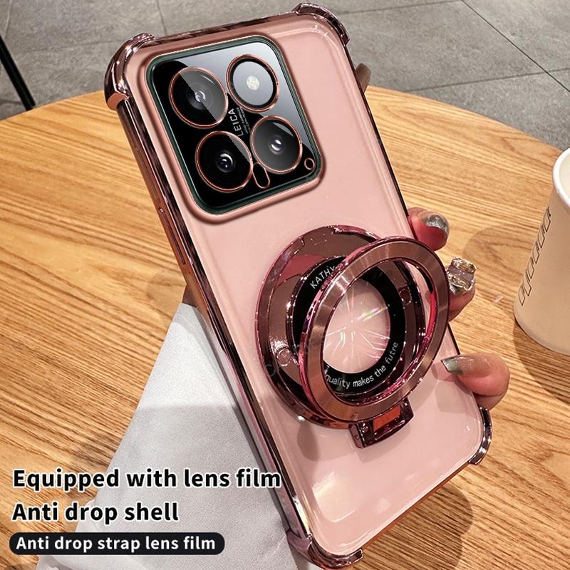 Circular Bracket Four Corner Anti-Shock Plating Case For Xiaomi Mi 14 Ultra 13 Pro 13t 12t 11 Poco C65 X3 X5 X6 F5 F6 M3 M6  Ne Back Cover Mi14 Mi13