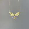 Gold Butterfly Wing Necklace for Women - Fairy Crystal Goddess Pendant Original Design Jewelry