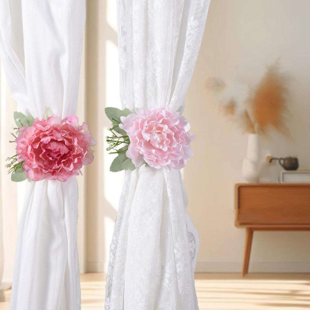 Pack of 2 Artificial Flower Curtain Holdbacks Clip Window Curtain Rope Tie Drapery Holdback Buckle Wedding Party Decors