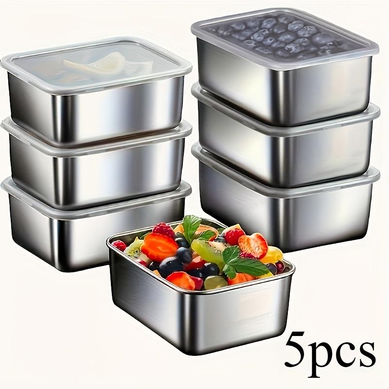 

5pcs Stainless Steel Food Containers Set Leakproof Stackable Reusable for Camping Picnics School Lunch Bento Box Storage Kitchen