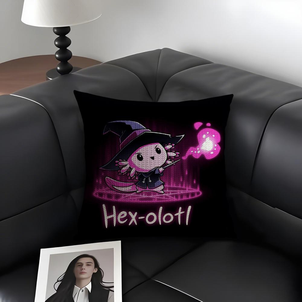 Cute Axolotl Pillow Case Natural Linen Organic Fabric Double-Sided Printing Sofa Home Decor Gift Cushion Cover
