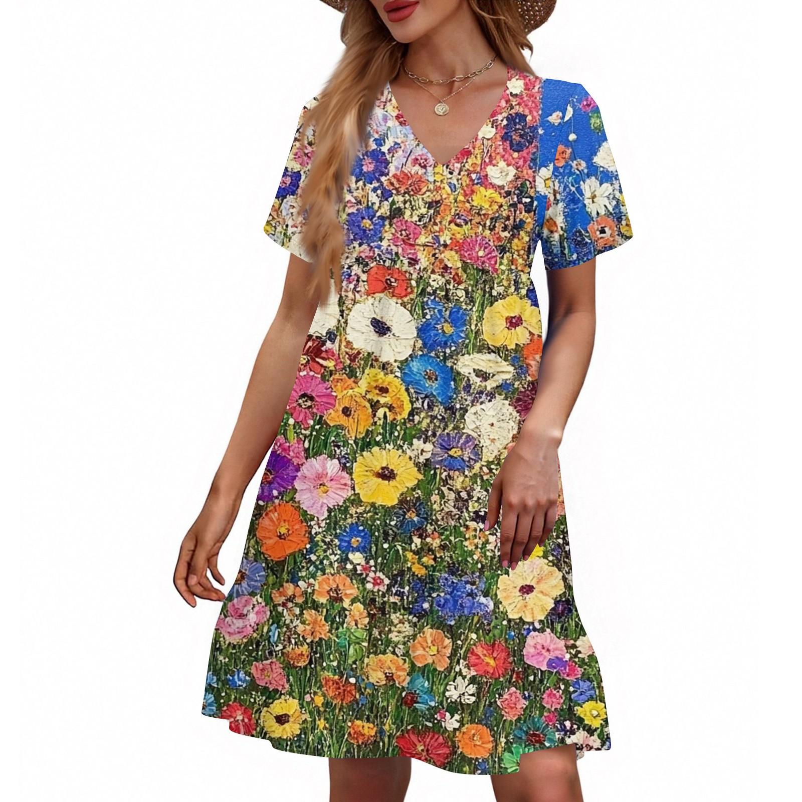 

Women s Casual Fashion V-Neck Short Sleeve Floral Print Dress XL