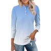 Womens Casual Loose Fit Polo Collar Top with Three Quarter Sleeves Gradient Print Pullover Henley Blouse Shirt