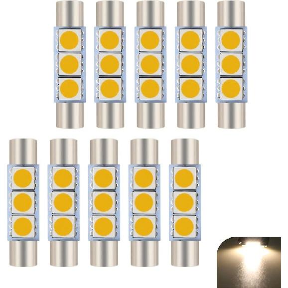 10 PCS Car T6 Vanity Mirror Sun Visor LED Light, 5050-3SMD 12V Flat Head Dual Tip 180 Degree Lighting Reading Lamp, Plug and Play Interior Lighting