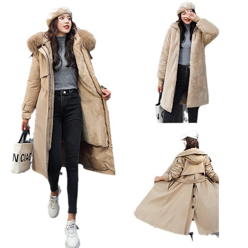 Women's Korean Style 3-in-1 Reversible Long Cotton Parka with Removable Liner and Slimming Waist