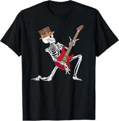 AM BELIEBTESTEN! Skelett spielt E-Gitarre Lustiges Halloween T-Shirt S-3XL