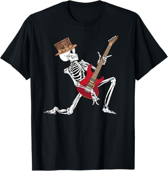 MOST POPULAR! Skeleton Playing Electric Guitar Funny Halloween Tee T-Shirt S-3XL S разноцветный