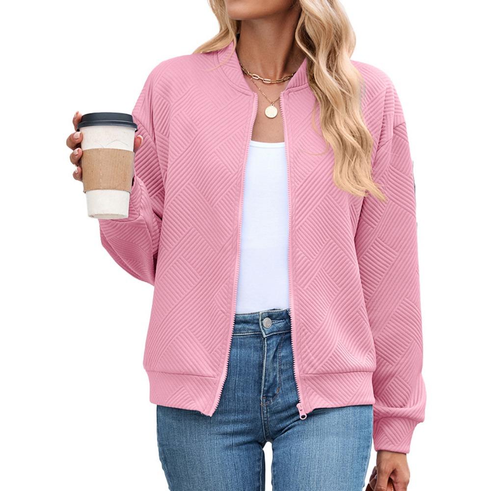 Women's Long-Sleeve Jacket Fall/Winter Solid Color Crew Neck Zipper Loose-Fit Long-Sleeve Sweatshirt Women's Baseball Jacket