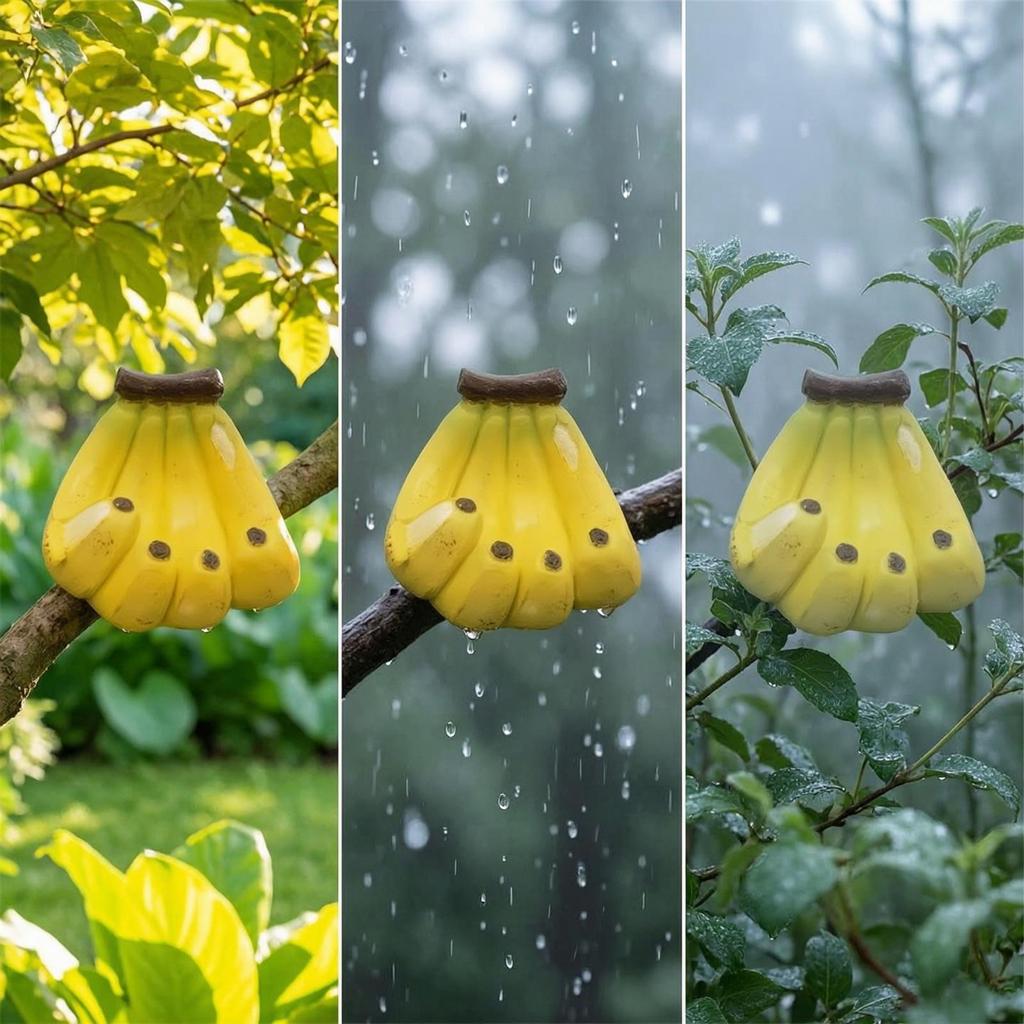 Banana Bird Feeder Yellow with Hanging Hole Resin Garden Decoration for Gardeners, Yard,