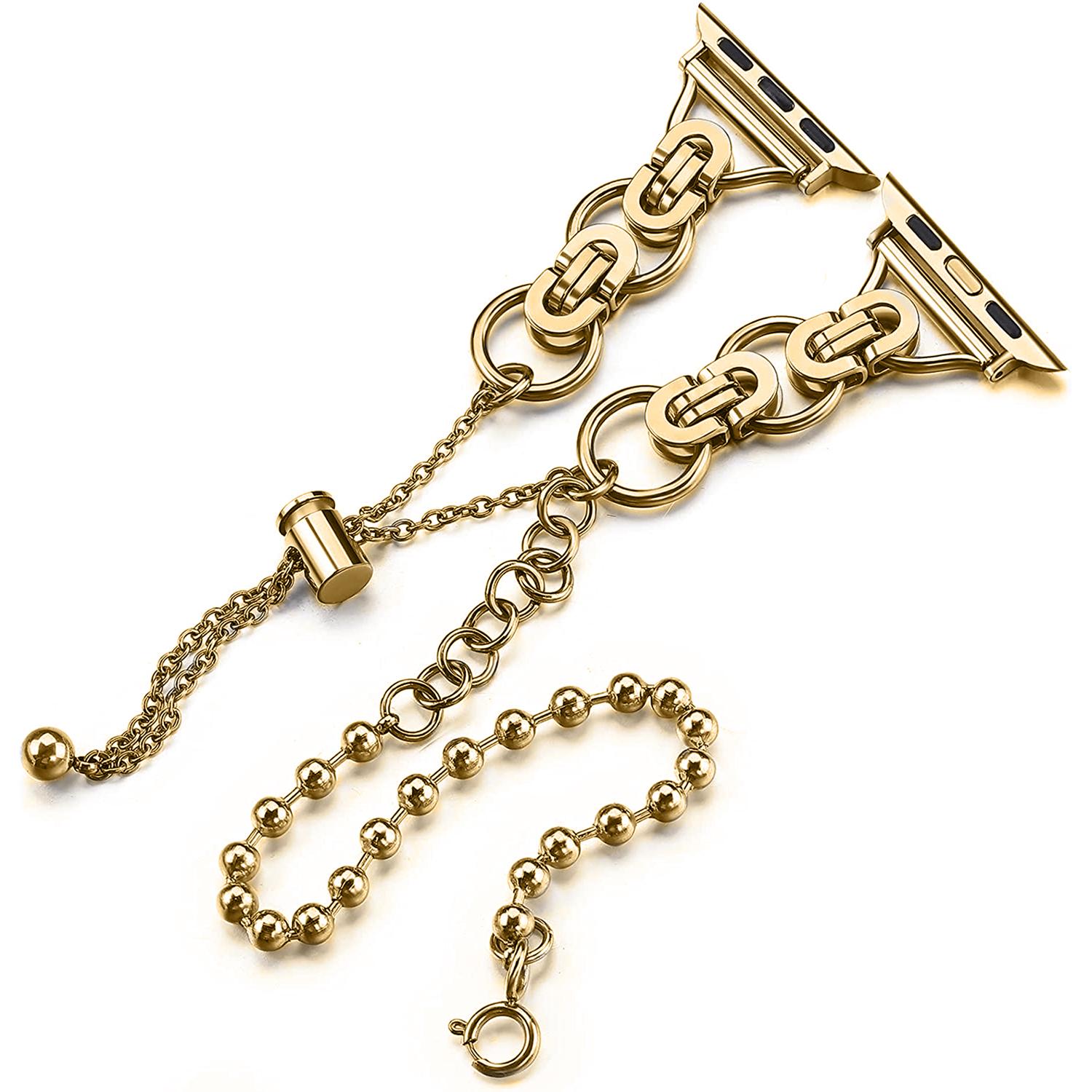 

Металевий ремінець KALEBOL для Apple Watch Series 10 9 8 7 SE 6 5 4 3 2 1 42 мм 41 мм 40 мм 38 мм Браслет з намистин Gold