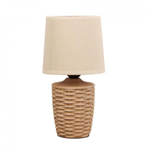 Basket Weave Table Lamp with Beige Linen Shade marrone