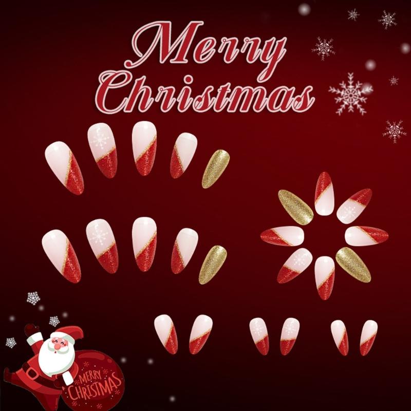 Reusable Plastic False Nail Design Easy Apply Lightweights Artificial Nail For Christmas