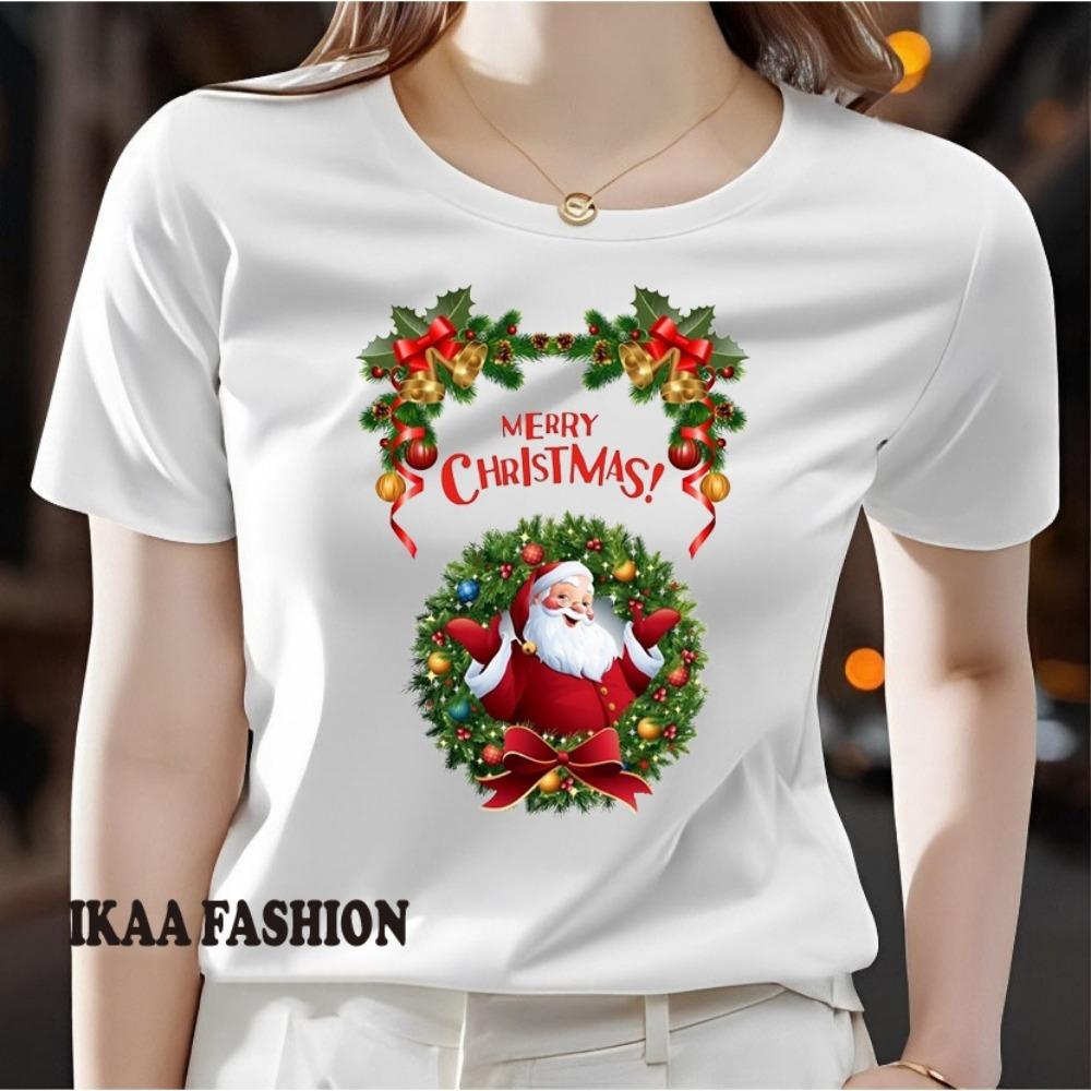 Women's T-shirt Santa Claus Flower Arrangement T-shirt
