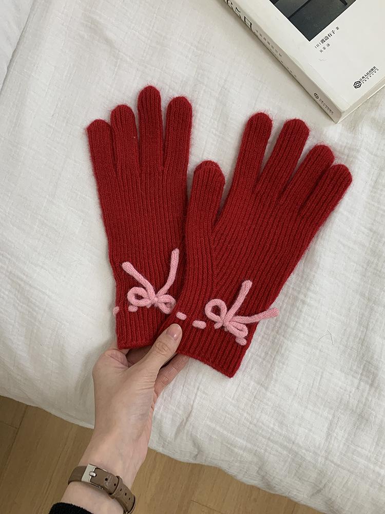 Korean Ins Cute Wool Knitted Wool Five-finger Gloves for Women To Keep Warm In Winter, Can Touch the Screen and Split the Finger Riding Tide