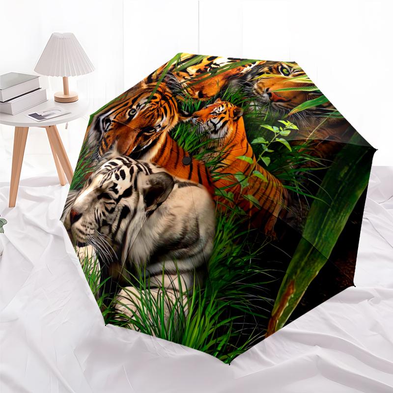 

1 PC Automatic Folding Umbrella - Lepoard Lion Tiger Pattern, Portable & Foldable Design with 8 Ribs, Christmas Birthday Gifts