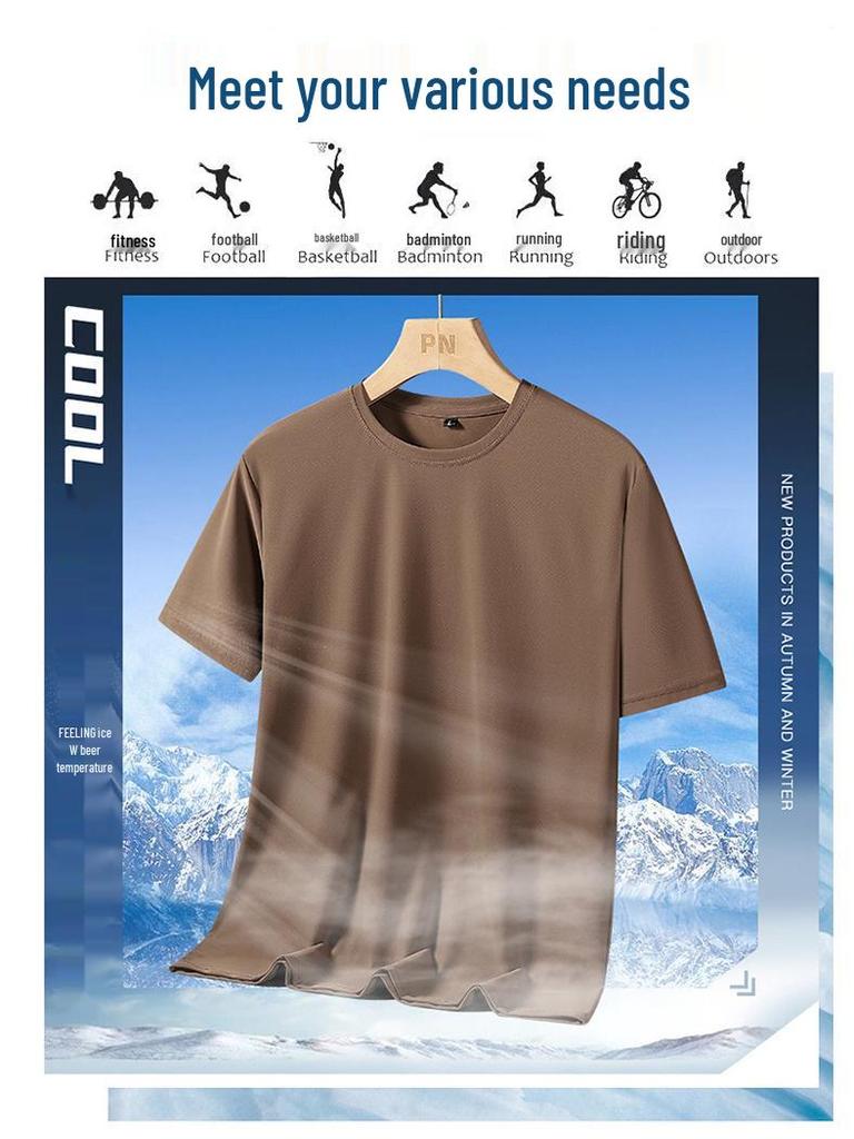 Men's Quick-Dry Ice Silk Breathable T-Shirt - Short Sleeve, Dynamic Pique Nylon for Running & Fitness