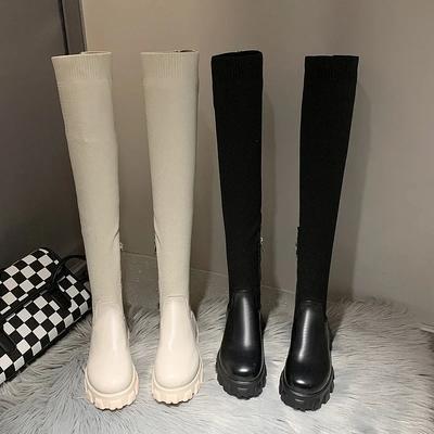 Mode lNeuankömmling Overknee Damen Winterstiefel mit atmungsaktivem Strickobermaterial, dicker Sohle und Stretch-Rundspitze für VIPs