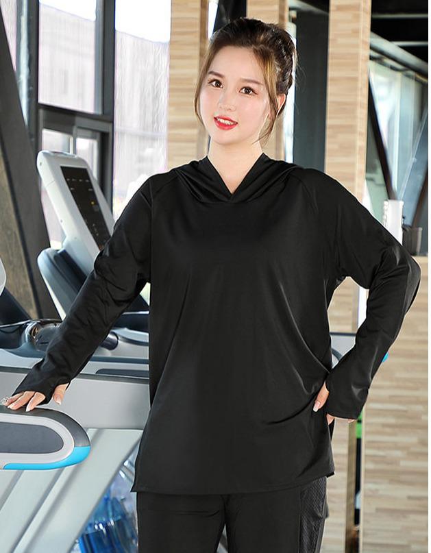 Trendy Plus Size Hooded Yoga Suit: Slimming, Medium-Long Fitness Top for Running