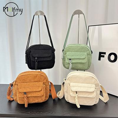 Women's Small Shoulder Bag Teenager Corduroy Crossbody Handbag Bolsa Cute Tote Student Street Korean Harajuku Messenger Bag 2026