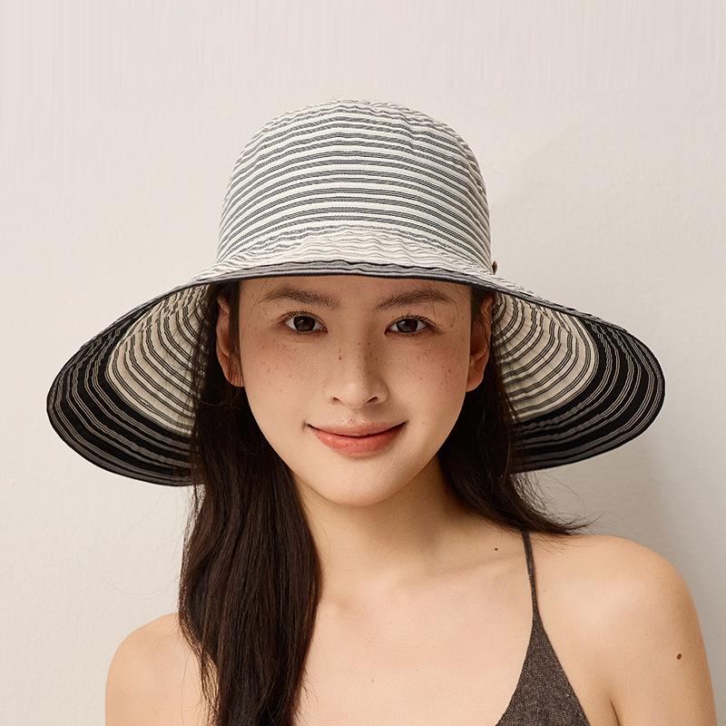 Striped Fisherman Hat Outdoor Foldable Women's Summer Travel Sunscreen Hat