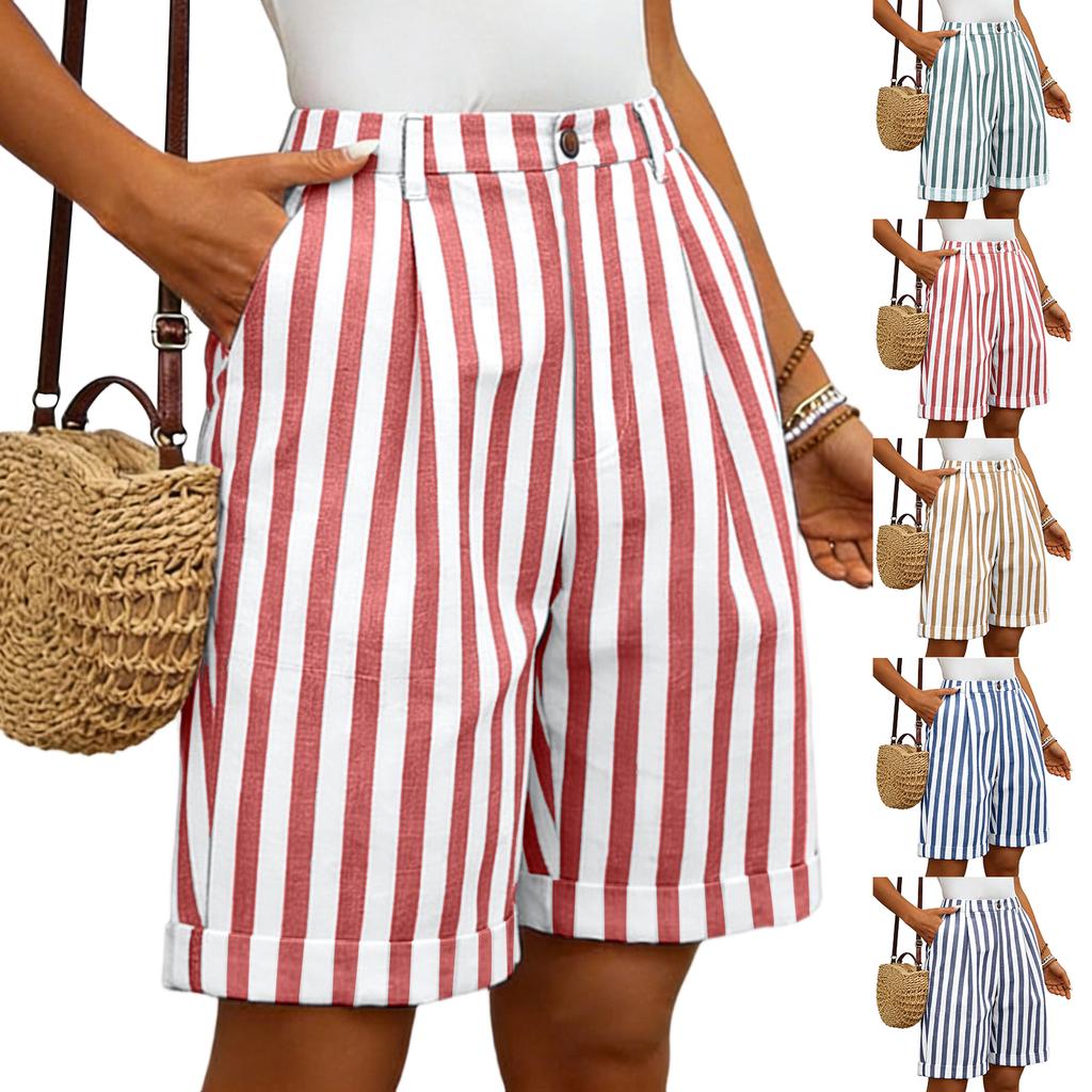 Damshorts, randiga, lediga, mode, andningsbara, lösa, bomulls-linne
