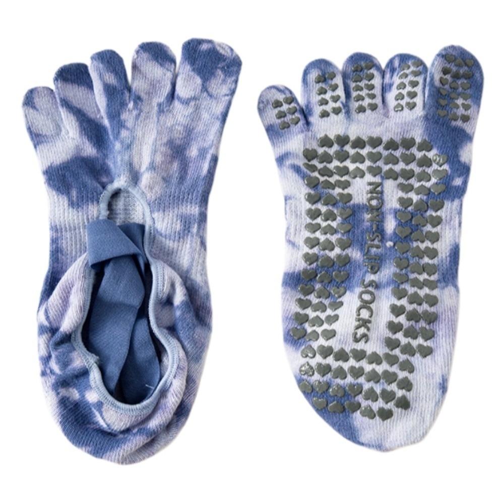 Heart Silicone Dot Tie-dye Yoga Socks Non-Slip Five Toe Socks Sweet Strappy Pilates Socks  Gym