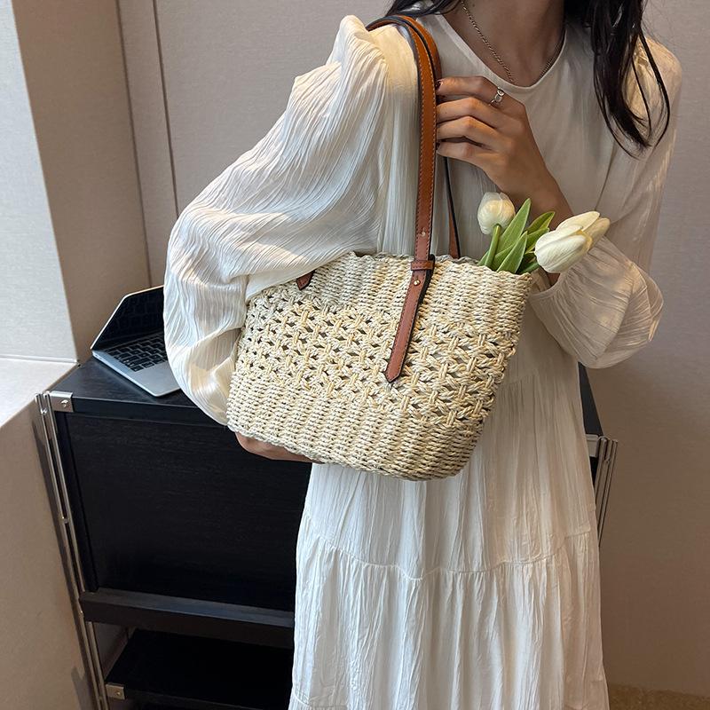 Borsa pastorale di grande capacità Borsa tote intrecciata semplice di tendenza da donna Borsa a tracolla piccola e fresca Borsa da braccio alla moda