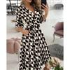 Robe Bodycon imprimée à manches longues et col en V pour femme - Printemps/Été 2024