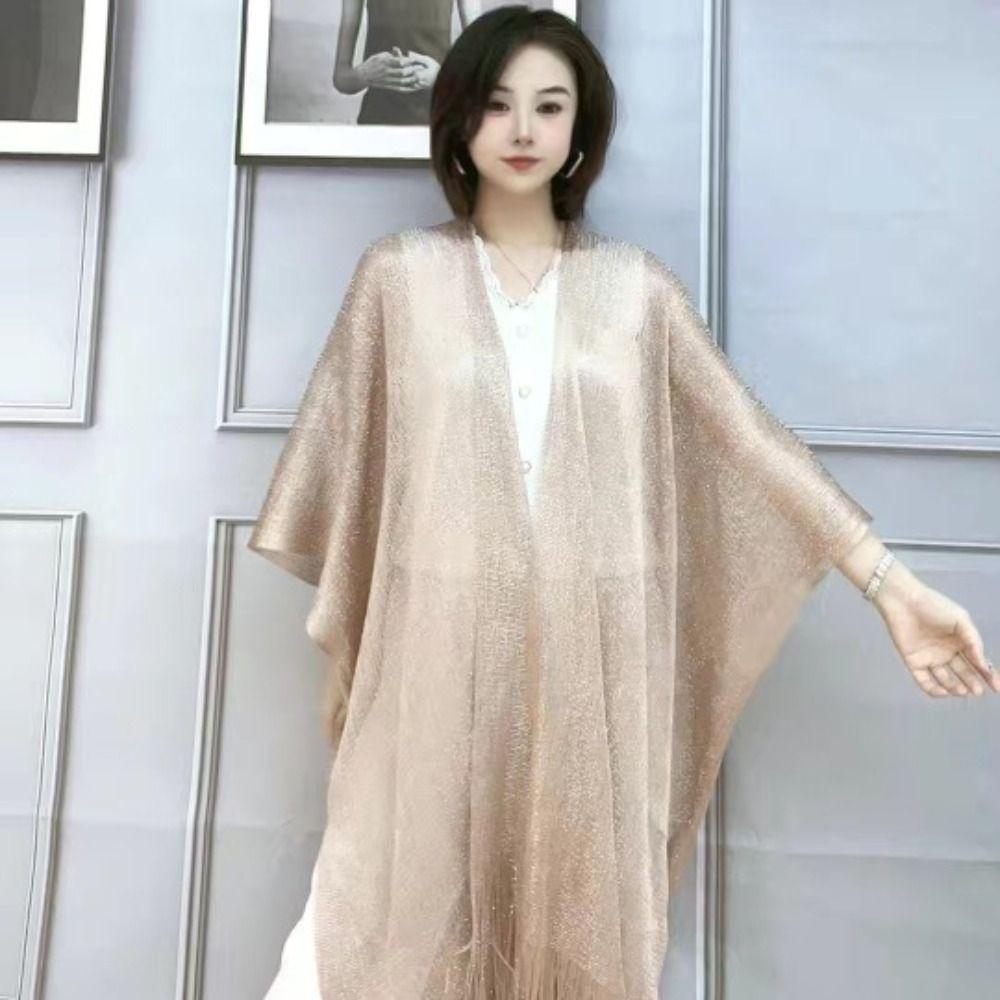Comfortable Tassel Shawl Poncho Silk Shawl High Quality Hollow Sun Protection Scarf  Women
