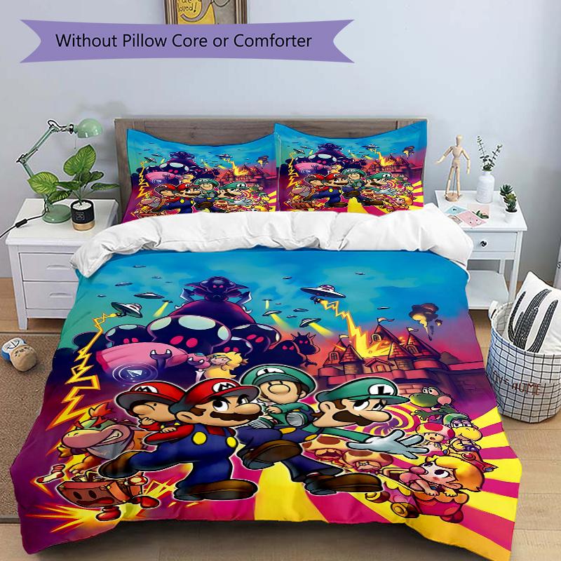 

3pcs Adventures in Space and Time Super Mario Galaxy Quilt Set Cartoon Themed Bed Quilt Set Lovely Character Bedroom Decor Bed Quilt Set Four Sea 135x200cm