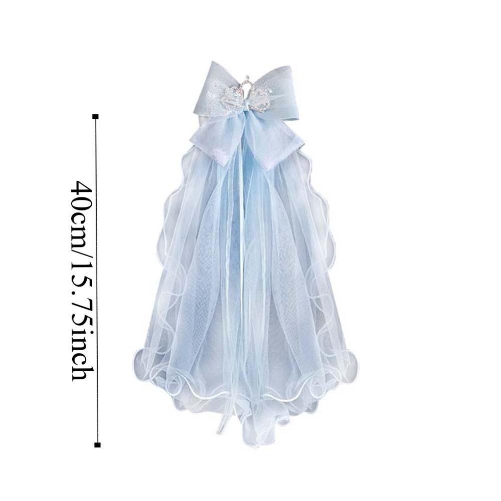 Elegant White Veil Hair Clip Bow Beads Girls Head Gauze Mesh Rhinestone Bridal Tulle Photo Props