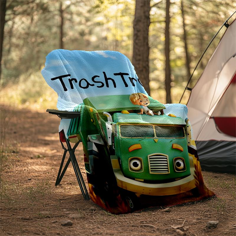 Trash Truck Theme Printed Blanket - Perfect for Couch, Bed, Travel & Outdoor Use | Machine Washable, Cozy & Durable.